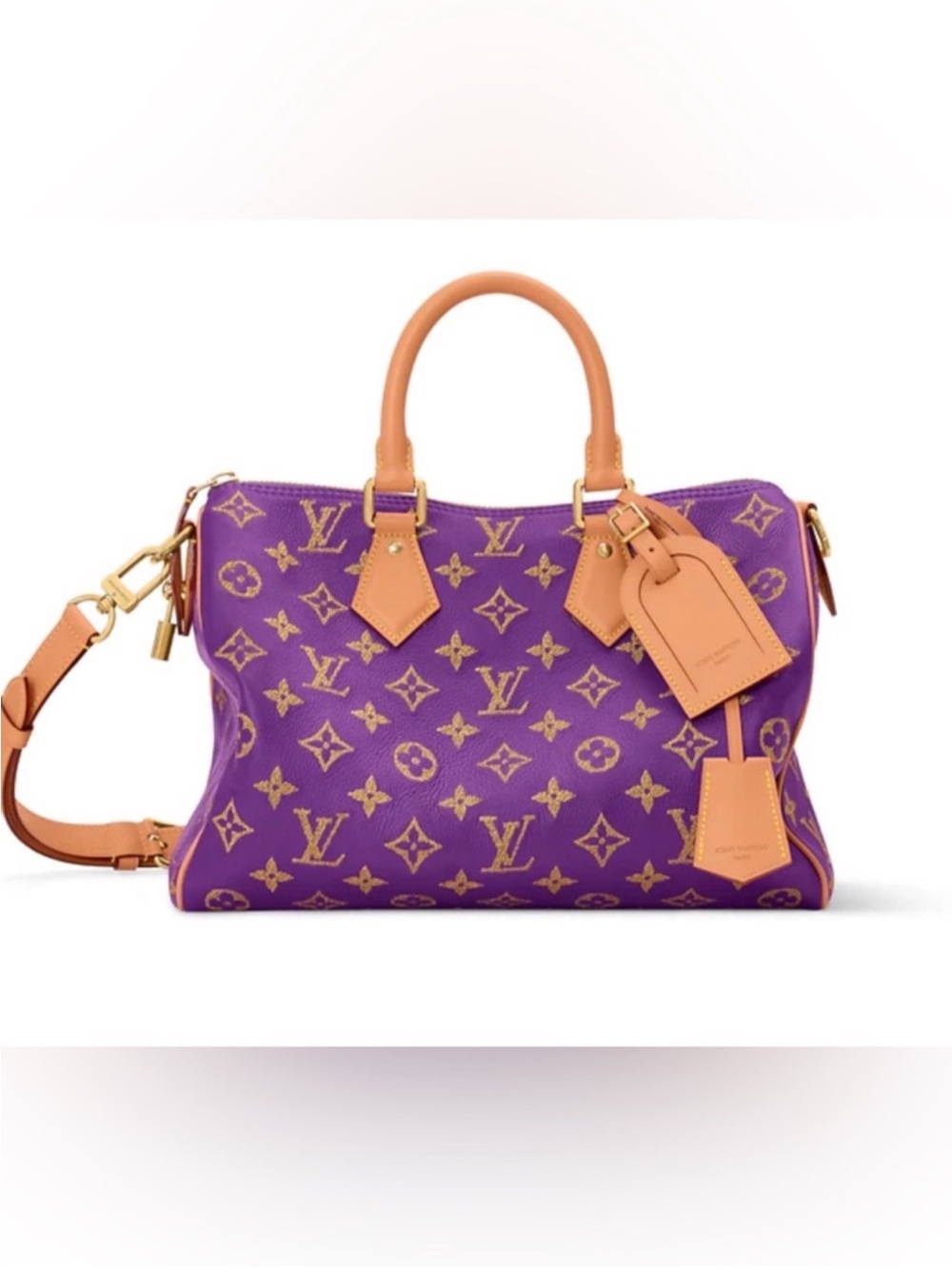 RARE INSPIRED Purple Monogram Satchel with Tan Leather Trim Size 30 P9 - Picture 15 of 15